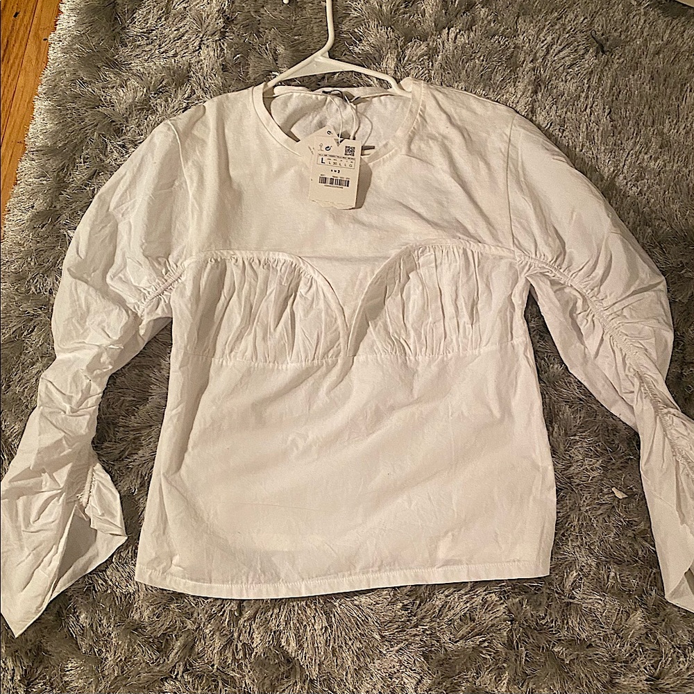 Zara white scrunch sleeve shirt